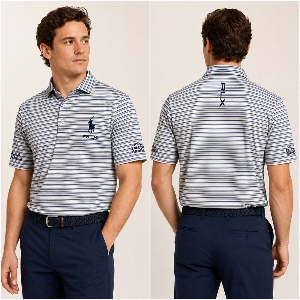 Ralph Lauren RLX Big Pony Tour Golf Polo Men’s Medium White Blue Performance